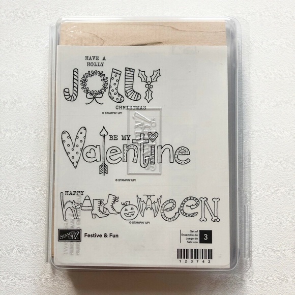STAMPIN' UP! Stamps Wood Rubber Sets "Festive & Fun" New, Unmounted - Picture 1 of 3